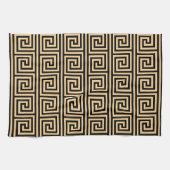ギリシャのメアンダー鍵正方形パターンブラウン キッチンタオル (横)