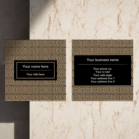 ギリシャのメアンダー鍵正方形パターンブラウン スクエア名刺