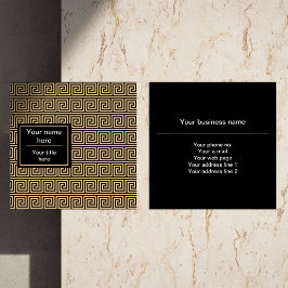 ギリシャのメアンダー鍵正方形パターンブラウン スクエア名刺