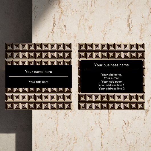ギリシャのメアンダー鍵正方形パターンブラウン スクエア名刺