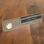 ギリシャのメアンダー鍵正方形パターンブラウン デスクネームプレート (側面)