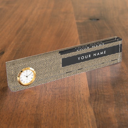 ギリシャのメアンダー鍵正方形パターンブラウン デスクネームプレート (側面)