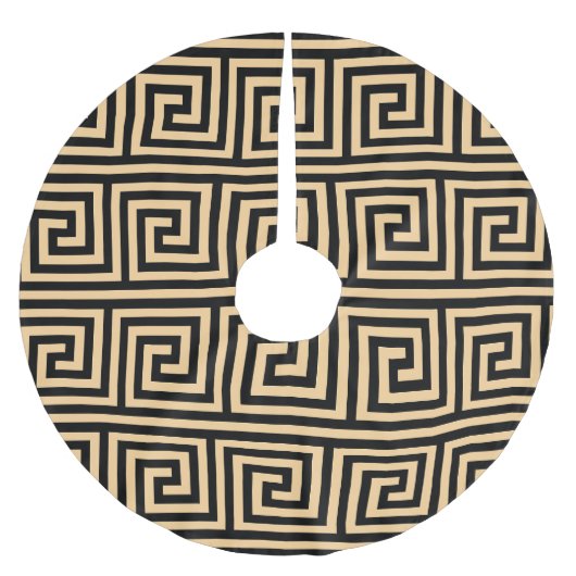 ギリシャのメアンダー鍵正方形パターンブラウン ブラッシュドポリエステルツリースカート (正面)