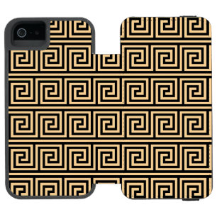 ギリシャのメアンダー鍵正方形パターンブラウン iPhone SE/5/5sウォレットケース