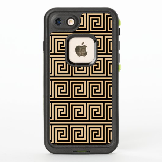 ギリシャのメアンダー鍵正方形パターンブラウン LifeProof iPhoneケース (裏面)