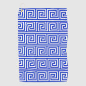 ギリシャのメアンダー鍵正方形パターンブルー ゴルフタオル (正面)