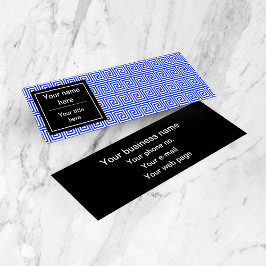 ギリシャのメアンダー鍵正方形パターンブルー スキニー名刺