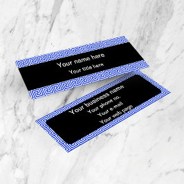 ギリシャのメアンダー鍵正方形パターンブルー スキニー名刺