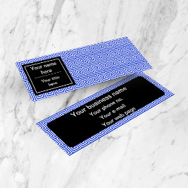 ギリシャのメアンダー鍵正方形パターンブルー スキニー名刺