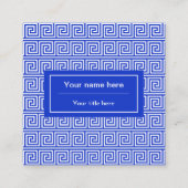 ギリシャのメアンダー鍵正方形パターンブルー スクエア名刺 (裏面)
