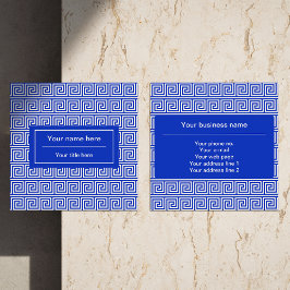 ギリシャのメアンダー鍵正方形パターンブルー スクエア名刺