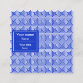 ギリシャのメアンダー鍵正方形パターンブルー スクエア名刺 (裏面)
