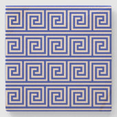 ギリシャのメアンダー鍵正方形パターンブルー ストーンコースター (正面)