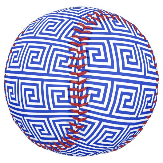 ギリシャのメアンダー鍵正方形パターンブルー ソフトボール (アングル)