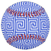 ギリシャのメアンダー鍵正方形パターンブルー ソフトボール (正面)