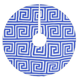 ギリシャのメアンダー鍵正方形パターンブルー ブラッシュドポリエステルツリースカート