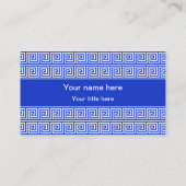 ギリシャのメアンダー鍵正方形パターンブルー 名刺 (裏面)