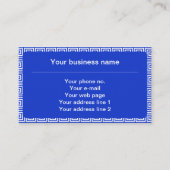ギリシャのメアンダー鍵正方形パターンブルー 名刺 (正面)