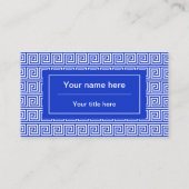 ギリシャのメアンダー鍵正方形パターンブルー 名刺 (裏面)