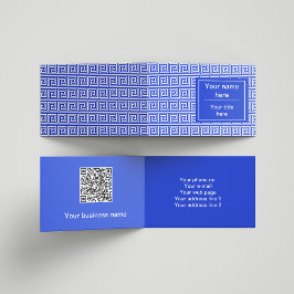 ギリシャのメアンダー鍵正方形パターンブルー 名刺