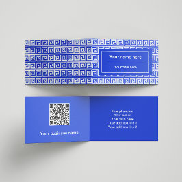 ギリシャのメアンダー鍵正方形パターンブルー 名刺