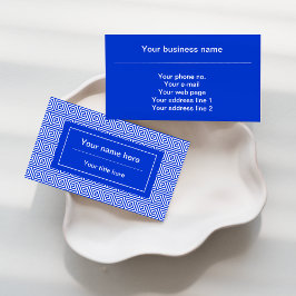 ギリシャのメアンダー鍵正方形パターンブルー 名刺