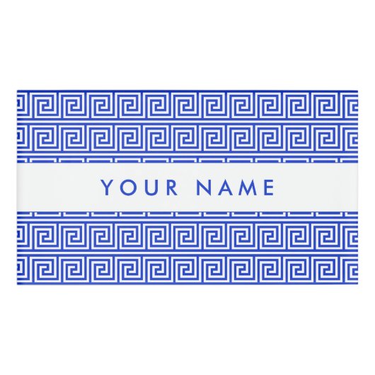 ギリシャのメアンダー鍵正方形パターンブルー 名札 (正面)
