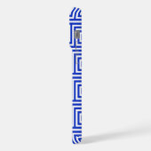 ギリシャのメアンダー鍵正方形パターンブルー iPhoneケース (左側面)