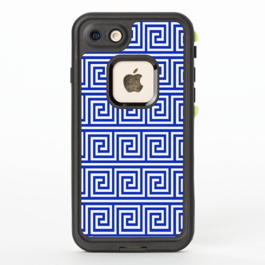 ギリシャのメアンダー鍵正方形パターンブルー LifeProof iPhoneケース (裏面)
