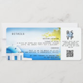 ギリシャのモダンな目的地ウェディングの搭乗券 招待状 (裏面)