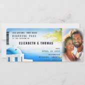 ギリシャのモダンな目的地ウェディングの搭乗券 招待状 (正面)