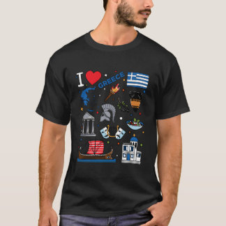 ギリシャのランドマークと国旗のハンドドローンデザイン Tシャツ