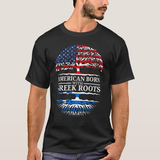 ギリシャのルーツで栽培されたアメリカ合衆国フラッグツリーグリー Tシャツ (正面)