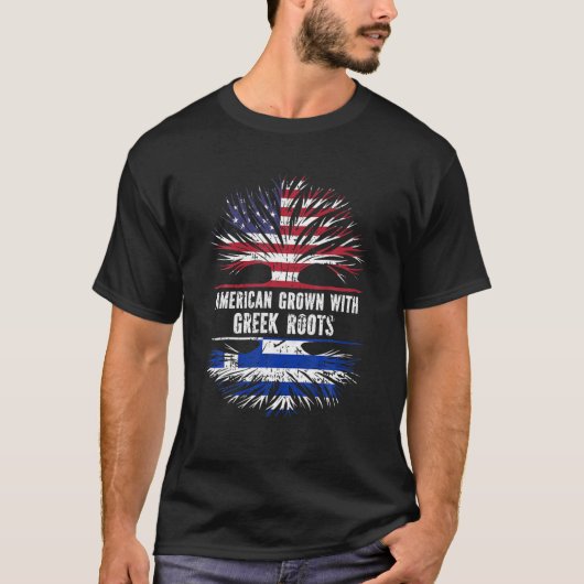 ギリシャのルーツで栽培されたアメリカ合衆国国旗ギリシャ Tシャツ (正面)