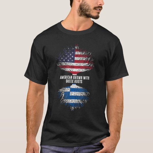 ギリシャのルーツで栽培されたアメリカ合衆国国旗ギリシャ Tシャツ (正面)