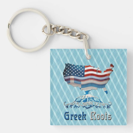 ギリシャのルーツアメリカンマップキーリング キーホルダー (正面)
