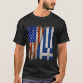 ギリシャのルーツハーフアメリカ国旗USAギリシャ国旗 Tシャツ (正面)