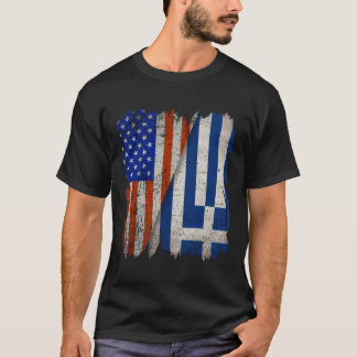 ギリシャのルーツハーフアメリカ国旗USAギリシャ国旗 Tシャツ