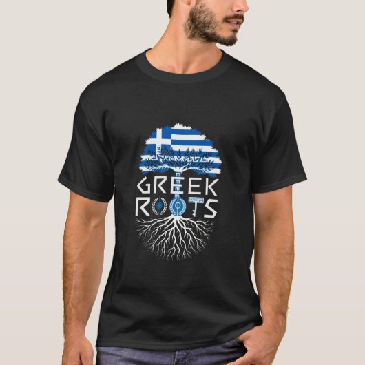 ギリシャのルーツ - ギリシャ国旗の色 家系図 お土産 Tシャツ (正面)