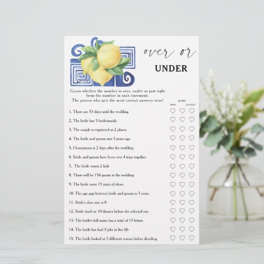 ギリシャのレモン – ブライダルシャワーゲームの上または下 (スタンド正面)