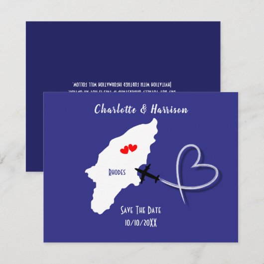 ギリシャのロードス島挙式 飛行機チケット セーブザデート (正面/裏面)