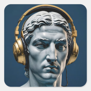 ギリシャのローマ大理石像DJ -金ゴールドヘッドフォン スクエアシール