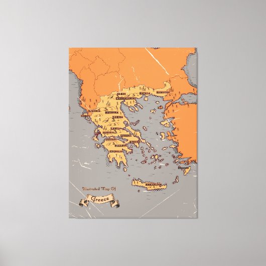 ギリシャのヴィンテージ州地図 キャンバスプリント (正面)