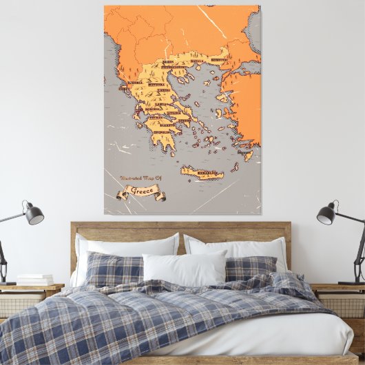 ギリシャのヴィンテージ州地図 キャンバスプリント (インサイチュ (寝室))