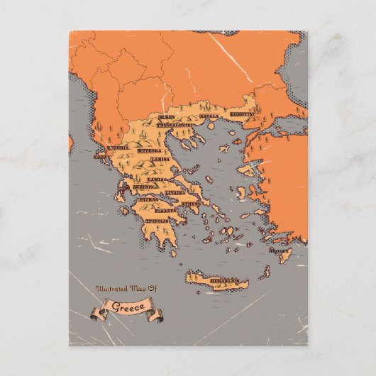 ギリシャのヴィンテージ州地図 案内ポストカード (正面)
