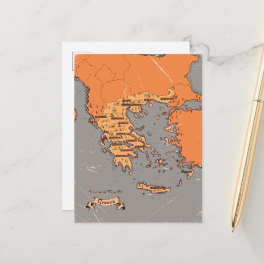 ギリシャのヴィンテージ州地図 案内ポストカード (正面/裏面インサイチュ)