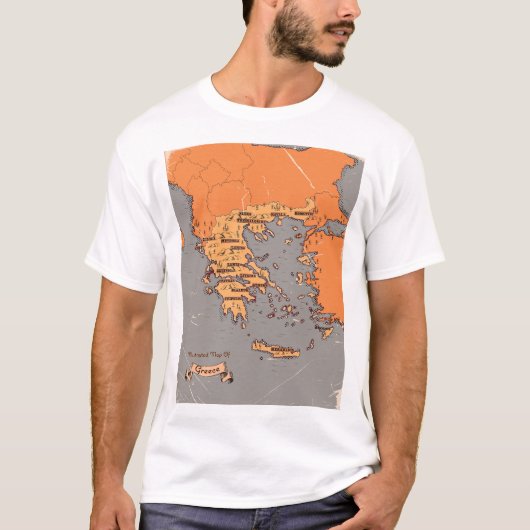 ギリシャのヴィンテージ州地図 Tシャツ (正面)