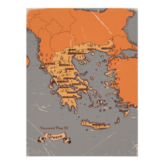 ギリシャのヴィンテージ郡地図 ポスター (正面)