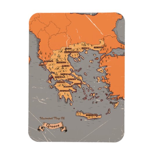 ギリシャのヴィンテージ郡地図 マグネット (縦)