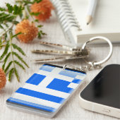 ギリシャの光沢のある旗 キーホルダー (正面右)